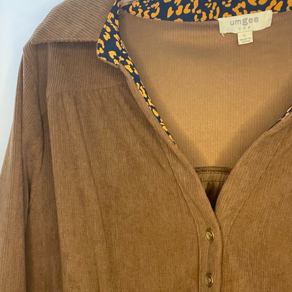 Umgee Brown Corduroy Tiered Dress /Tunic Babydoll Lg - Picture 4 of 7